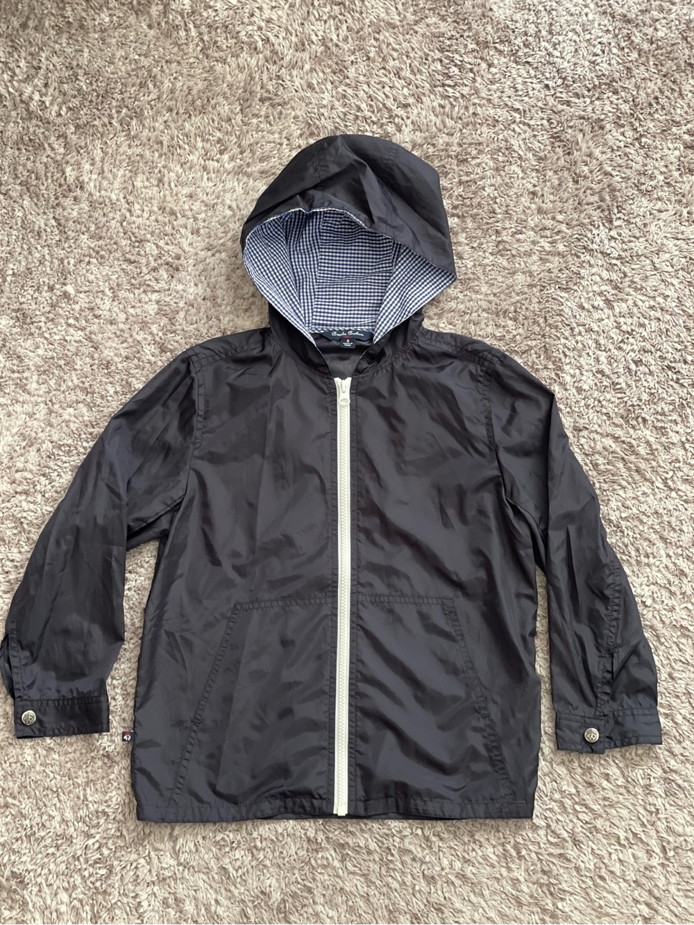 Brooks Brothers Boys Smooth Nylon Hooded Windbreaker Jacket- Navy